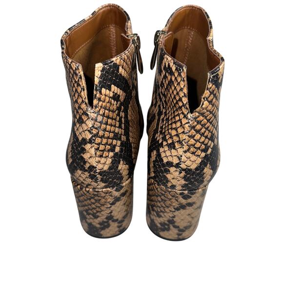 Franco Sarto Snake Print Ankle Boots Sz 7.5M Tan Black Block Heel Leather Bootie - Picture 3 of 7
